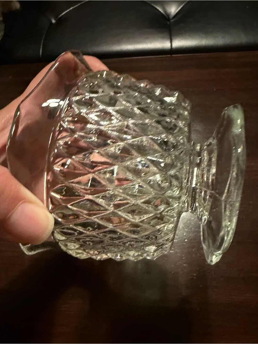 Anchor Hocking Clear Pressed Glass Diamond-Pattern, works for Fairy Lamp bottom